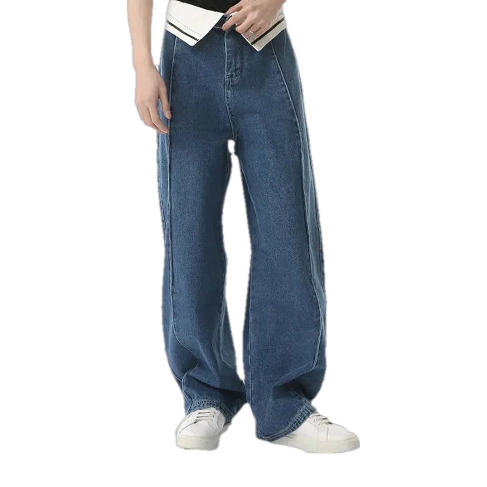 Mid Rise Sailor Collar Men's Jeans - Blue