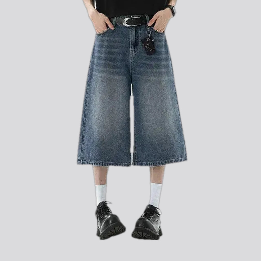 Mid rise faded wash men's denim shorts