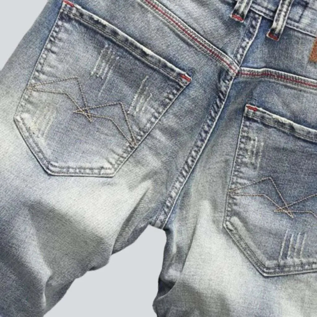 Retro elastic ripped denim shorts